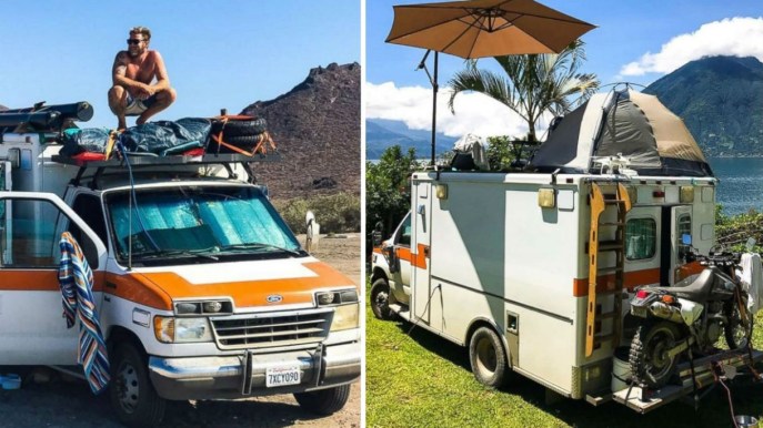 Compra una vecchia ambulanza e la trasforma in camper per girare il mondo